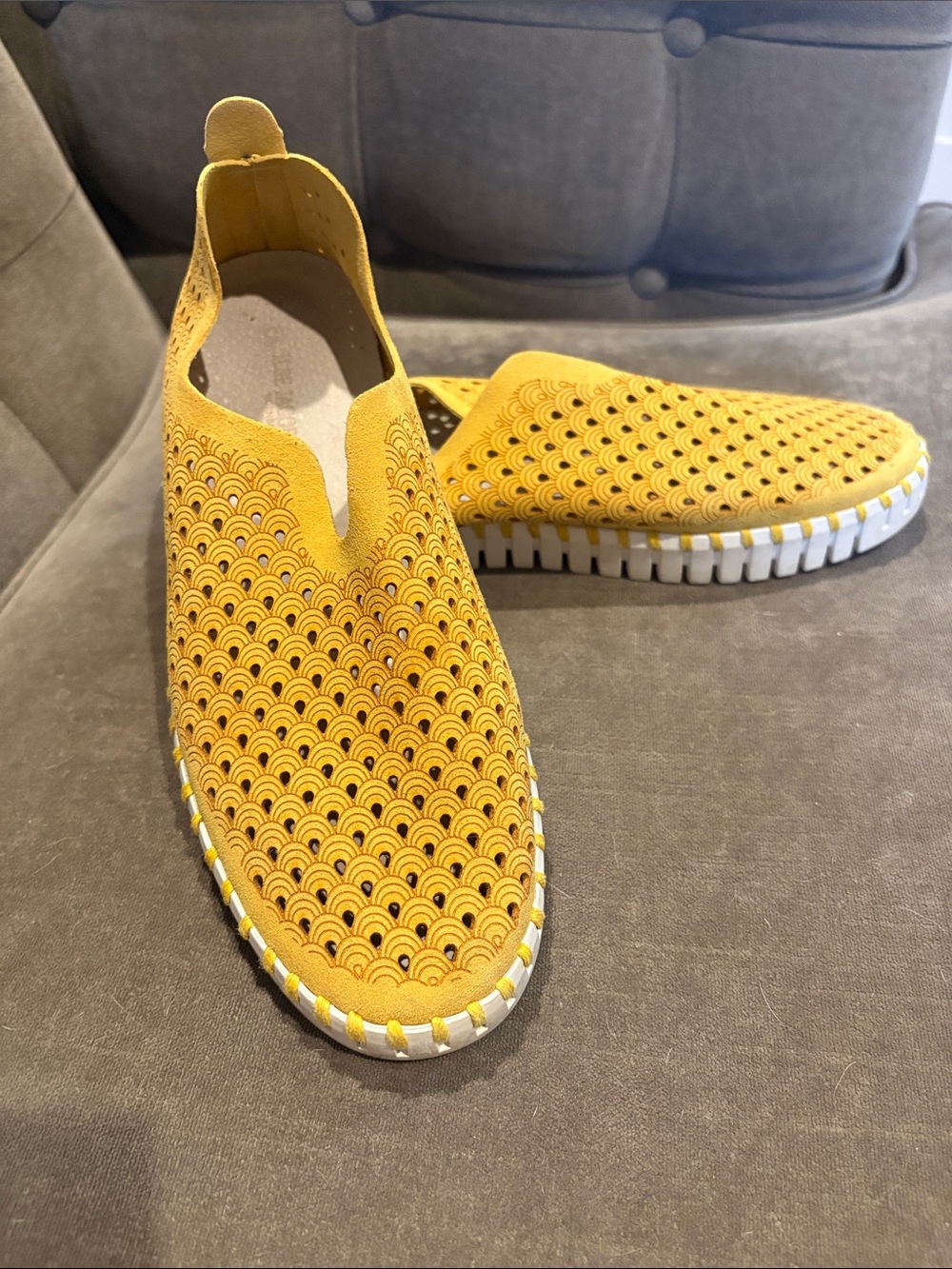 Ilse Jacobsen Women’s Perforated Slip-On Loafers in Mustard Yellow